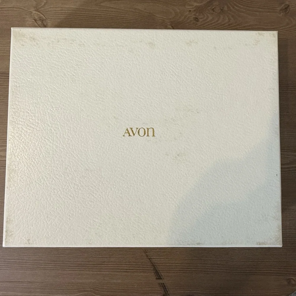 Vintage 1980's Avon Jewelry Box Cushion Faux Leather Navy Velvet Interior